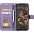 thumbnail image 2 of Case for Google Pixel 6 Pro, Premium Leather Flip Wallet Case with Card Slots Holder Kickstand Hand Strap Mandala Half Flower Design Embossed Shockproof Cover Case - Purple, 2 of 6
