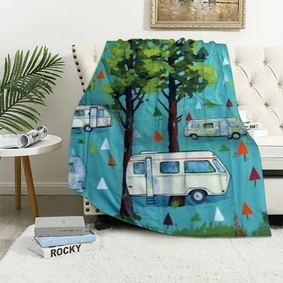 BCIIG Camping Throw Blanket, Camping Gifts for Camper, Gifts for Camping Lovers, Outdoor Throw Blanket, Travel Decor Blanket, Soft Plush Fluffy Blankets Camper Bedding for Bed Sofa Couch 40x50in