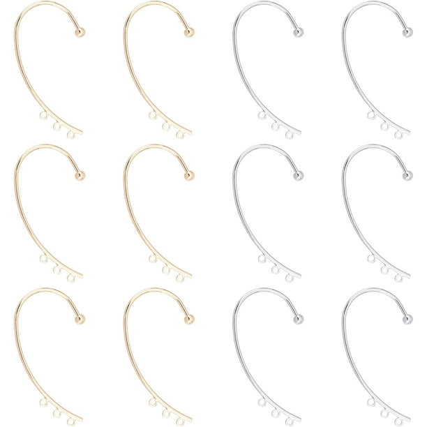 12 piezas de 2 colores DIY Ear Cuff Pendientes de latón Puños Punk Ear Wrap Pendientes Puños Accesorios con 3 bucles Ear Cuff de 50 mm de largo