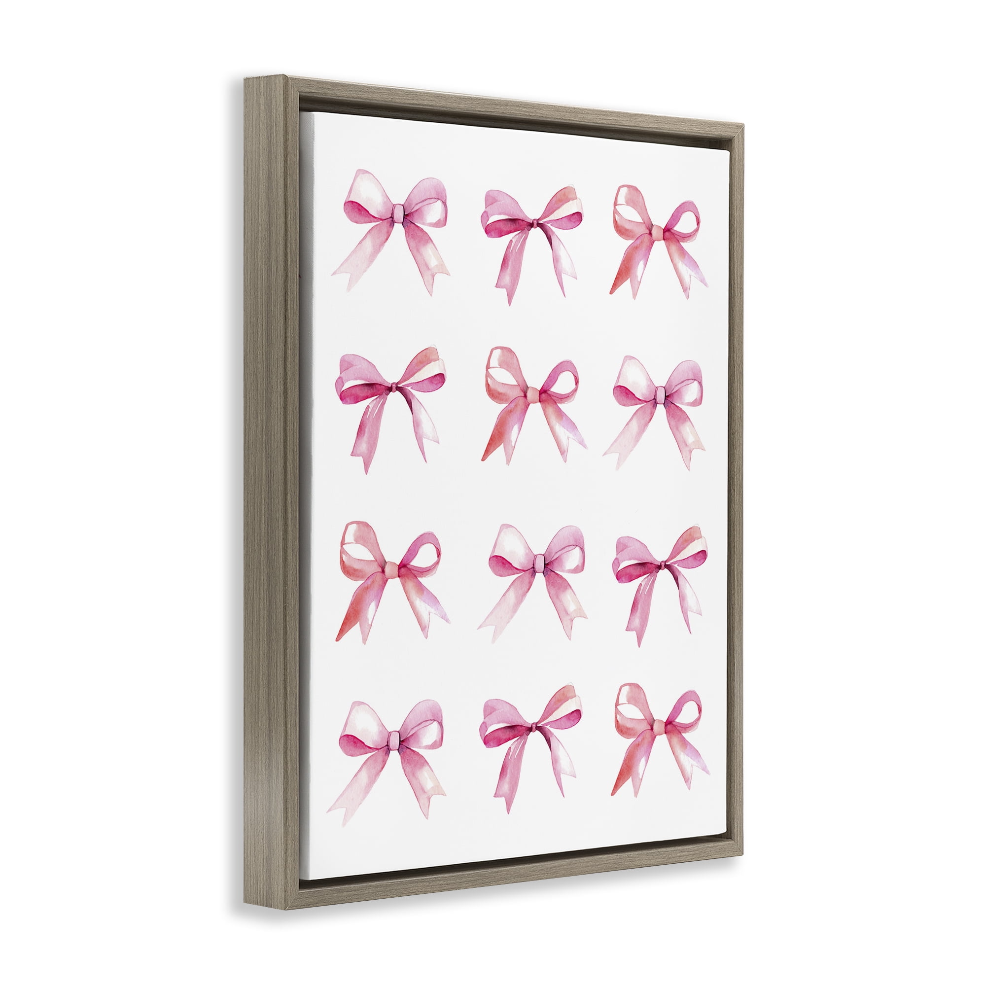 Stupell Industries Pink Bows Rows Beauty & Fashion Painting Brown Floater Framed Art Print Wall Art, 25 x 31