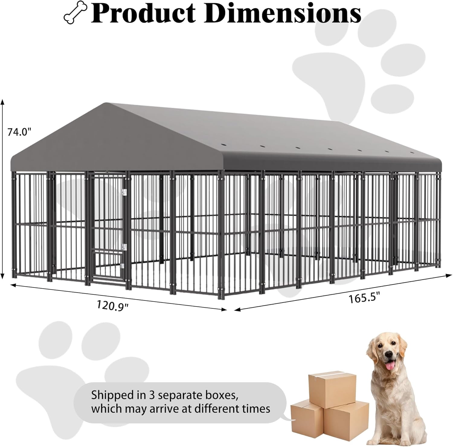 SnugVista 10x14FT Outdoor Dog Kennel, Heavy Duty Dog Run Enclosure with Feeding Door, Large Outside Dog Kennel with Roof & Double Locks for Pets House