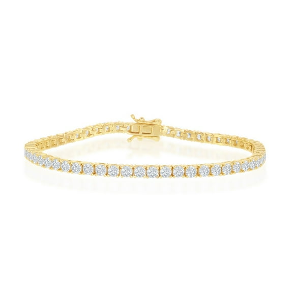 TheJewelryHut Designer Sterling Silver 3mm Prong-Set Round CZ Tennis Bracelet - Gold Plated