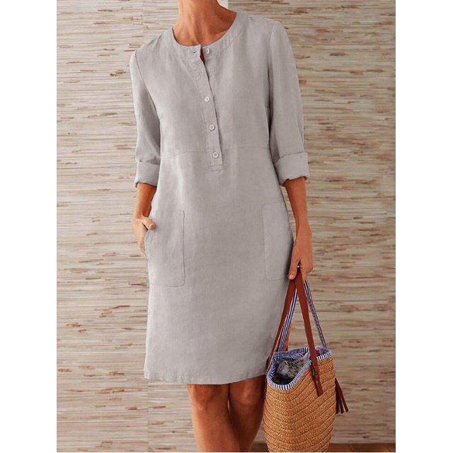 CHOK Robe à Manches Longues en Coton et Lin