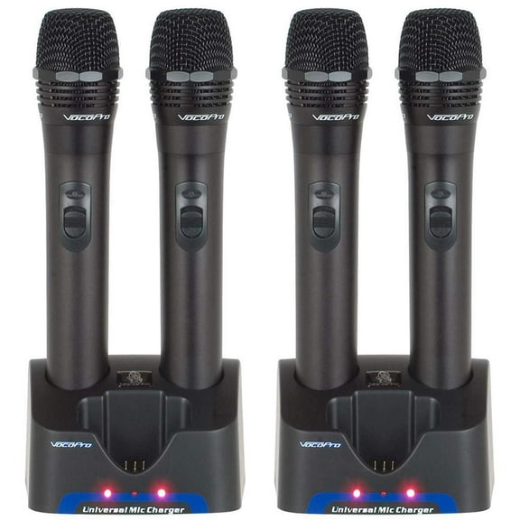 VocoPro 4X UHF Handheld Rechargeable Microphones with 2X Charging Stations, QRST Frequency, UHR-10: 9E, 9F, 9G, 9H UHR10