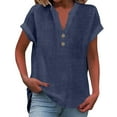 thumbnail image 4 of Womens Tops V Neck Button Short Sleeved Slit Top T Shirt Classic Round Neck With Print Cotton And Linen Suitable for All Body Types & Daily Wear Package Size 25X25X2Cm 5Xl Shirts for Women, 4 of 8