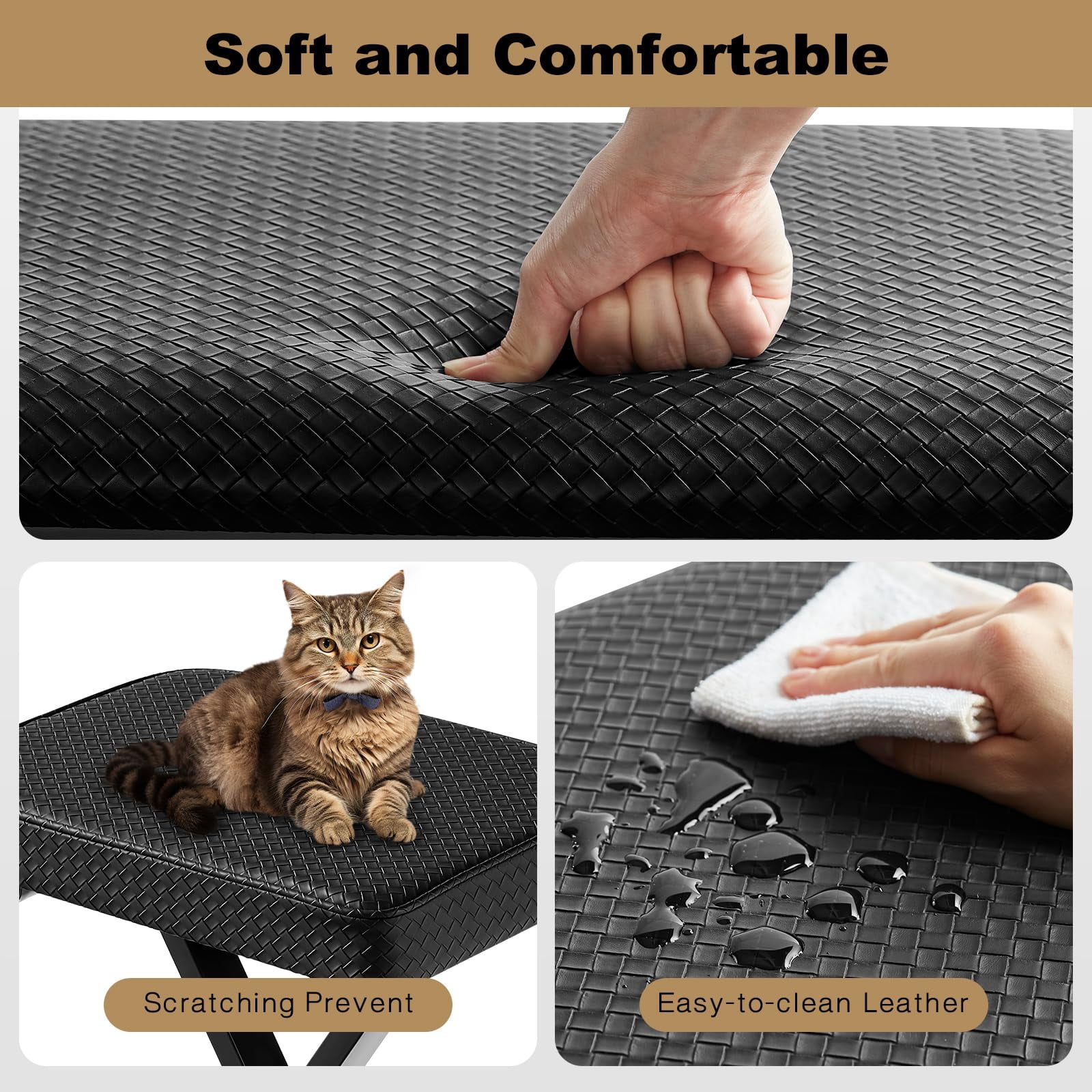 Adjustable Piano Bench  Waterproof Synthetic Leather Padded Stool X-style With 2.4 Inch Thicken Soft Cushion Keyboard For Keyboards Guitar 9.1"x12.2"x20" Black