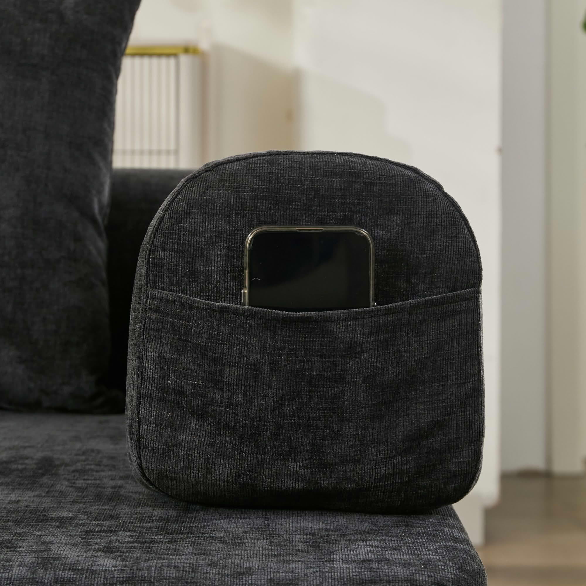 MAYEERTY 78.8" Black Chenille Convertible Floor Sofa Bed, No Assembly Modular Couch with Pillows for Living Room Studio