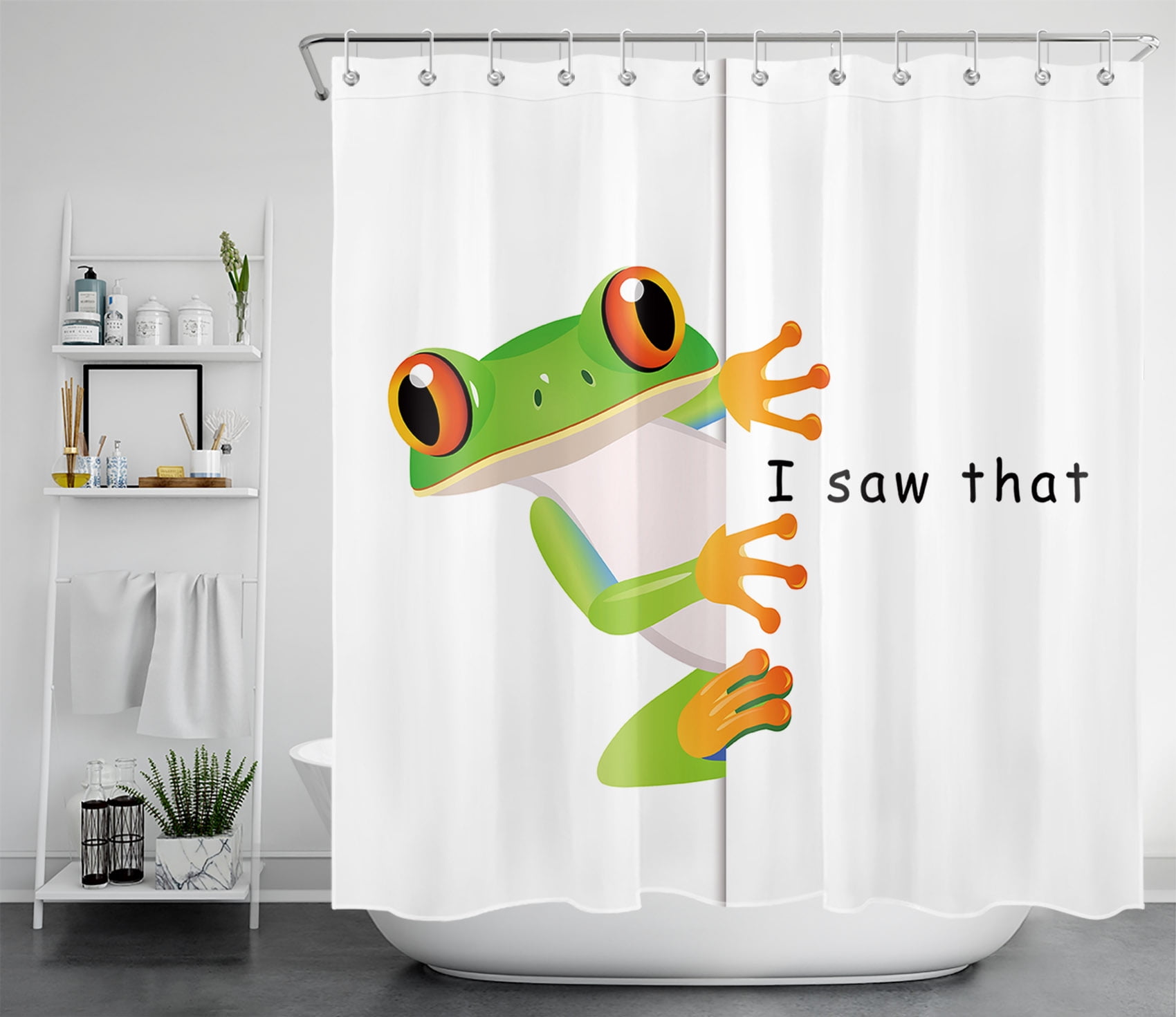 HVEST Funny Frog Shower Curtain for Bathroom Decor,Funny Words Shower  Curtain with Hooks Set,Nature Animal Polyester Waterproof Durable Fabric  Bath Accessories 70x69 Inches 