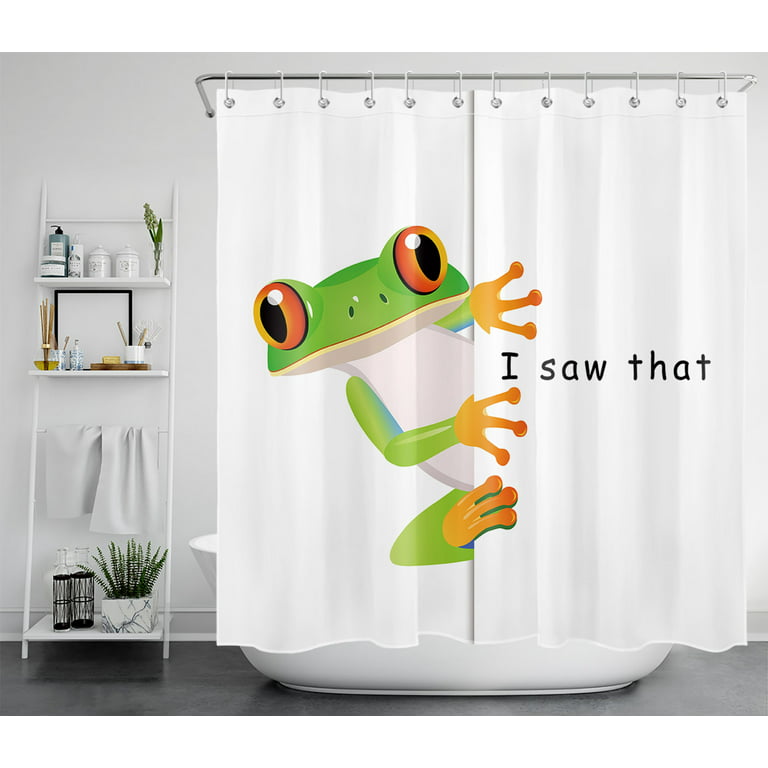 HVEST Funny Frog Shower Curtain for Bathroom Decor,Funny Words Shower  Curtain with Hooks Set,Nature Animal Polyester Waterproof Durable Fabric  Bath Accessories 72x78 Inches 
