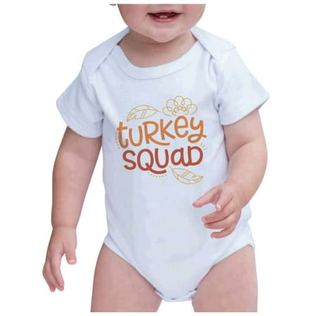 

7 ate 9 Apparel Kids Happy Thanksgiving Shirts - Turkey Squad - White Onepiece 6-12 Months