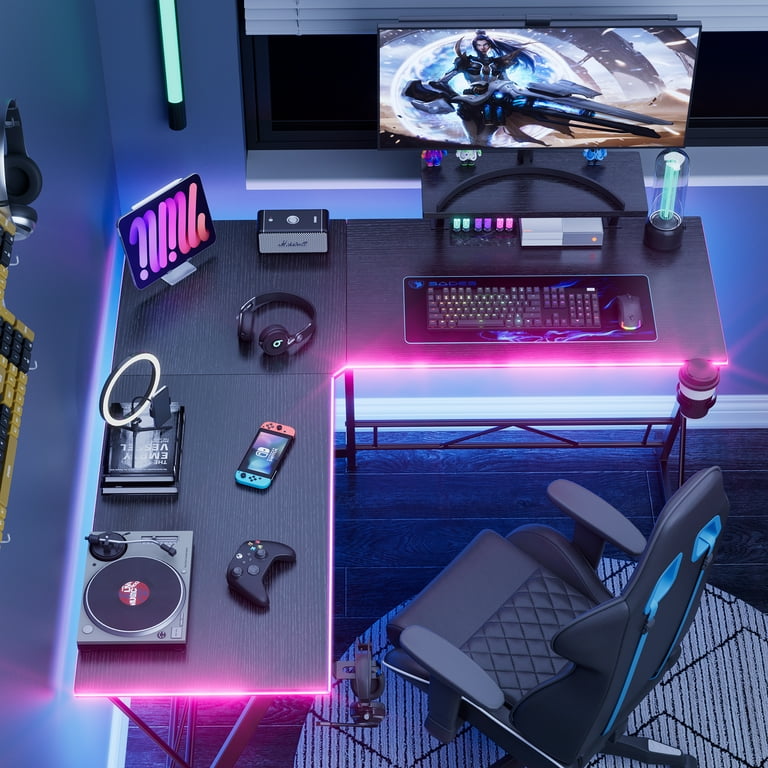 Mr IRONSTONE 51 Inch L-Shaped Gaming Desk with LED Lights