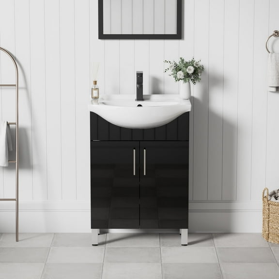 Eclife 24" Freestanding Single Bathroom Vanity with Euro Ceramic Sink, Faucet