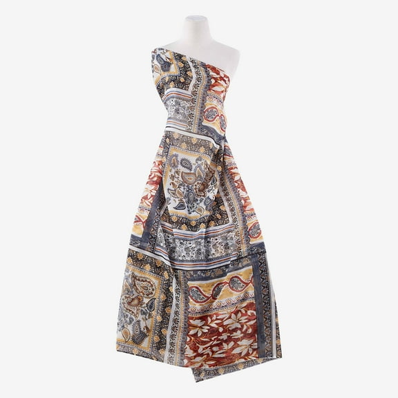 Zelouf Carmen Paisley Print Clip Lurex Chiffon  , Sewing, DIY, Crafts Fabric by the Yard, Rust/banana, 1 Yard