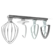 Wooden Kitchenaid Attachment Holder, Wall Mounted Kitchen Accessories 4-pack Grey Plastic Hangers, Compatible With Kitchen aid Dough Hook, Edge Mixers, Flat Mixers, Wire Whips
