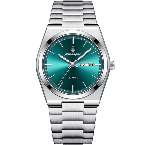 POEDAGAR Montre de Mode pour Homme à Quartz Vert en Acier Inoxydable Analogique Étanche Lumineuse avec Date