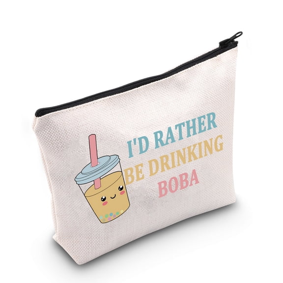 LEVLO Boba Kawaii Cosmetic Make Up Bag Boba Tea Lover Gift I'd Rather Be Drinking Boba Makeup Zipper Pouch Bag For Women Girls
