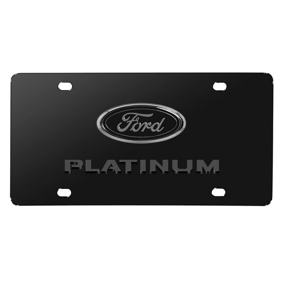 iPick Image for Ford Platinum 3D Dark Gray Logo on Black Stainless Steel License Plate, Official Licensed