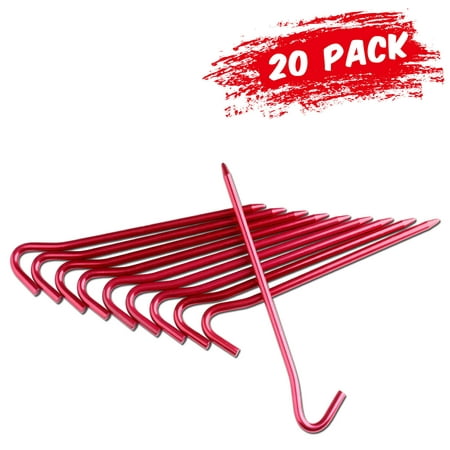 20Pcs 7075 Aluminum Tent Stakes Ultralight Hook Nail Tent Rust-Free Pegs Spikes - Silver -