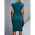 thumbnail image 2 of Teal Blue Twist Front Short Sleeve Midi Dress, 2 of 5