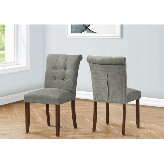 Living Room Chairs Dining Chair, 38" Height, Set Of 2, Upholstered, Dining Room, Side, Kitchen, Grey Fabric, Walnut Wood Legs, Modern,Accent Chairs
