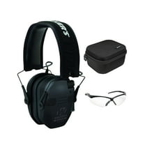 Walker's Razor Quad Electronic Ear Muffs (Black, Large) Bundle with Shooting Glasses and Hard Case (3 Items)