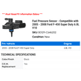 thumbnail image 2 of Fuel Pressure Sensor - Compatible with 2005 - 2008 Ford F-450 Super Duty 6.8L V10 2006 2007, 2 of 2