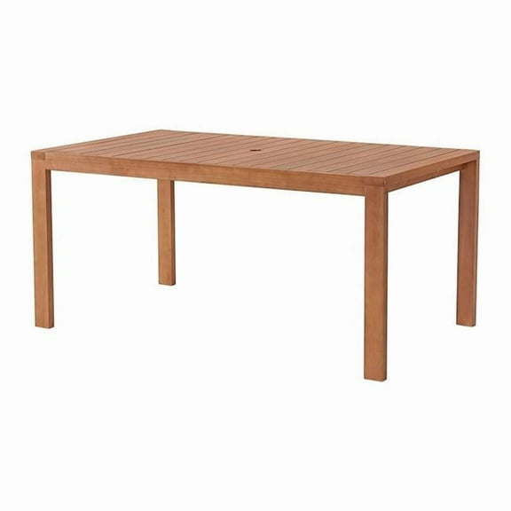 Alaterre Furniture Eucalyptus Wood, Weather-Resistant 63" x 37.5" Outdoor Dining Table with 2" Umbrella Hole