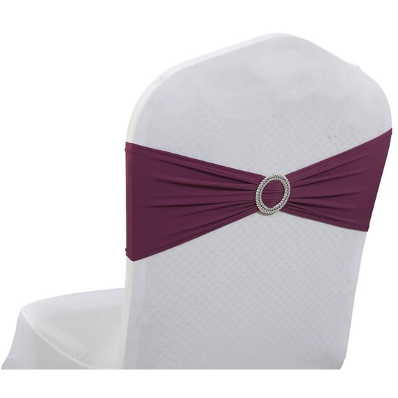 MDS Pack of 125 Spandex Chair Sashes Bow Ties With Buckle for Wedding - eggplant