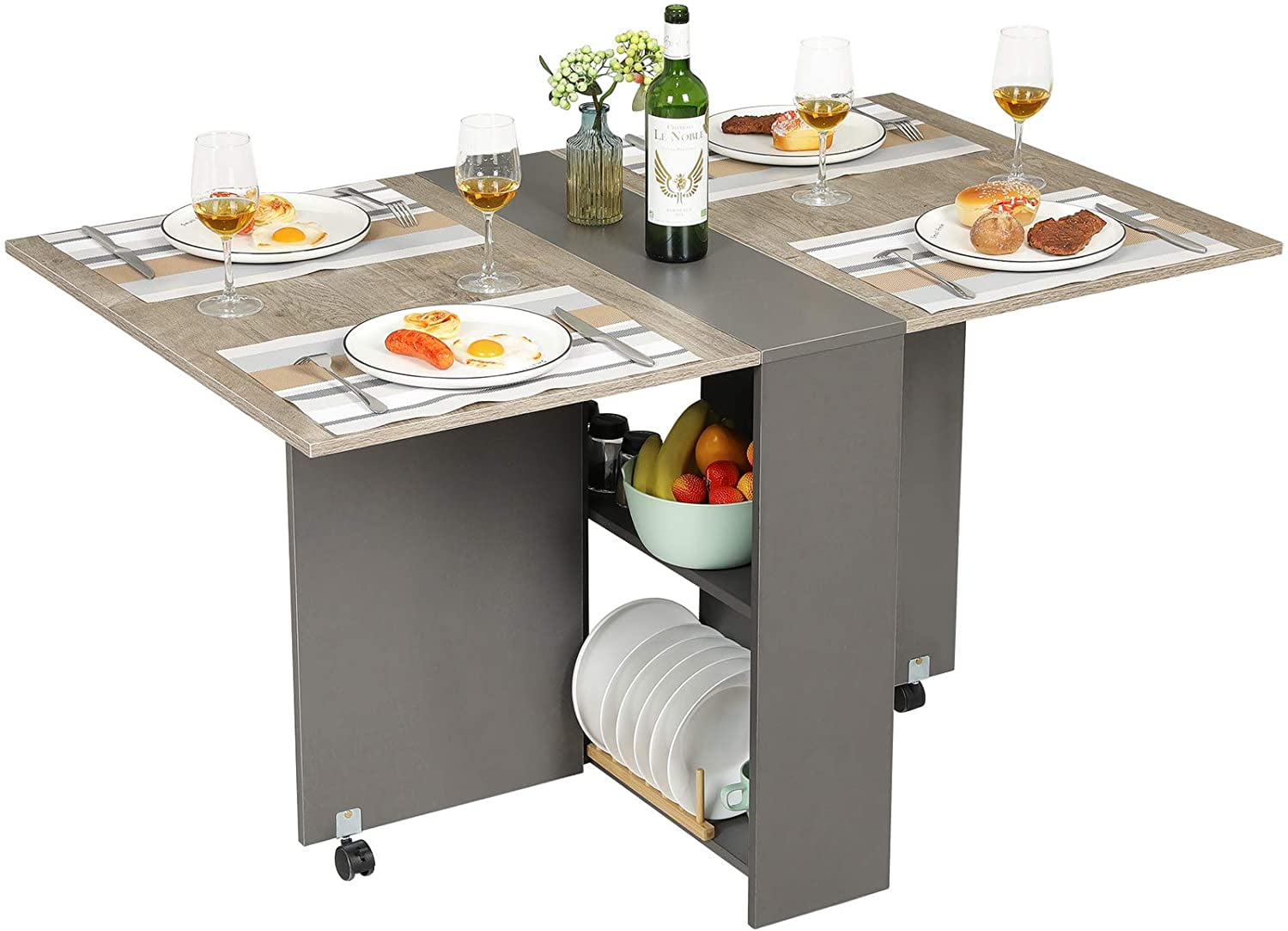 green metal kitchen table on wheels