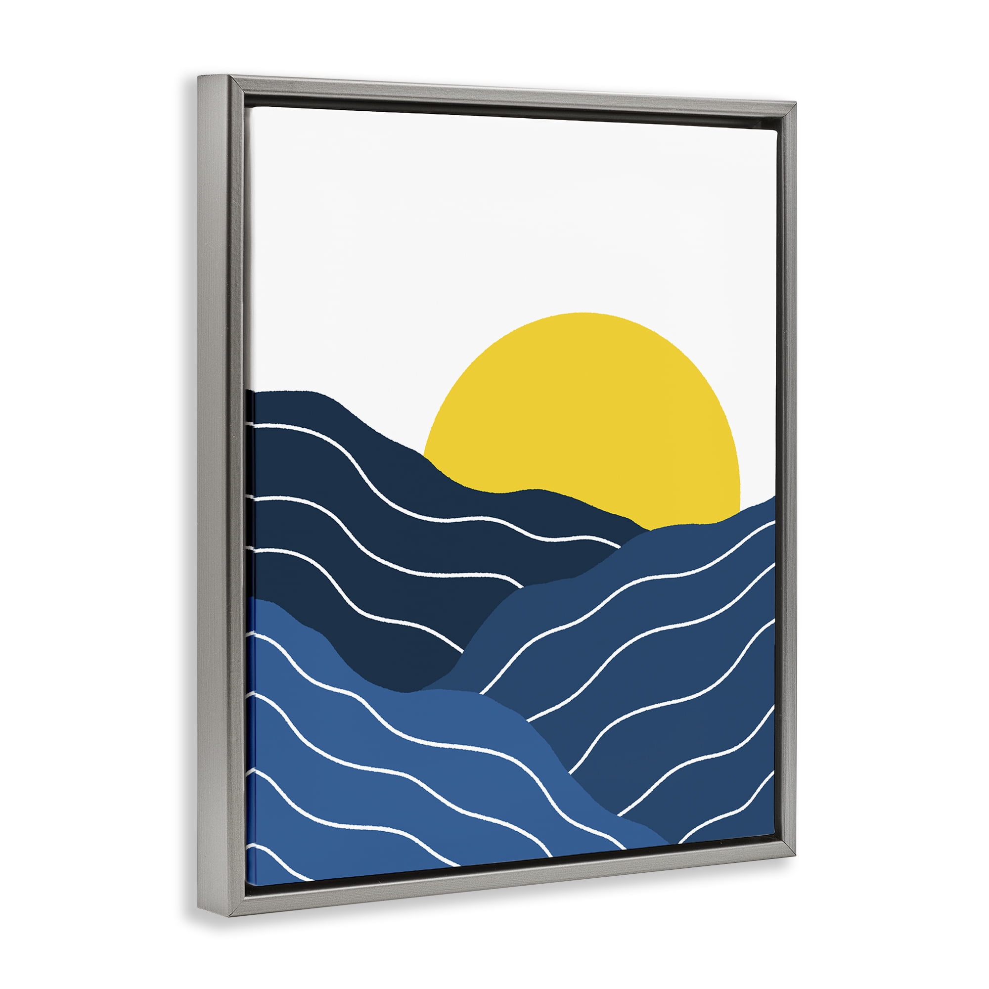 Stupell Industries Crisscross Sea Waves Landscape & Nature Painting Gray Floater Framed Canvas Art Print Wall Art, 25 x 31