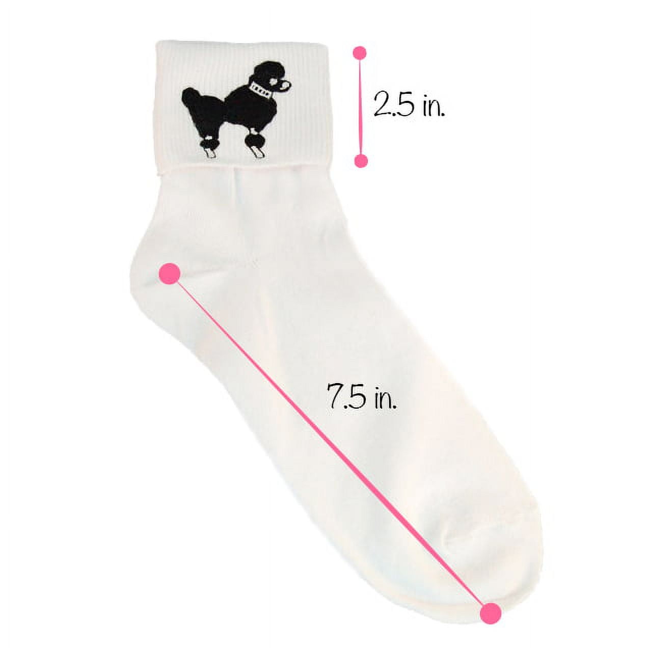 Poodle Socks w Pink Poodle - Adult Size 9/11 - Hey Viv 50s Style Bobby Socks  