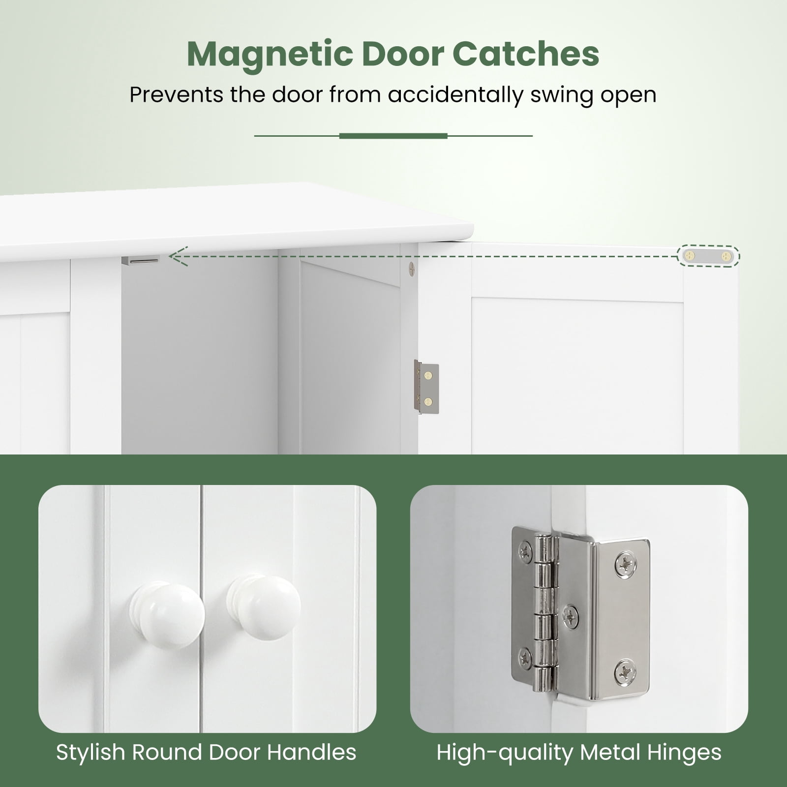 Giantex Bathroom Floor Cabinet, Wooden Freestanding Storage Cabinet with Double Doors, Suitable for Bathroom, Living Room, Bedroom, Entryway