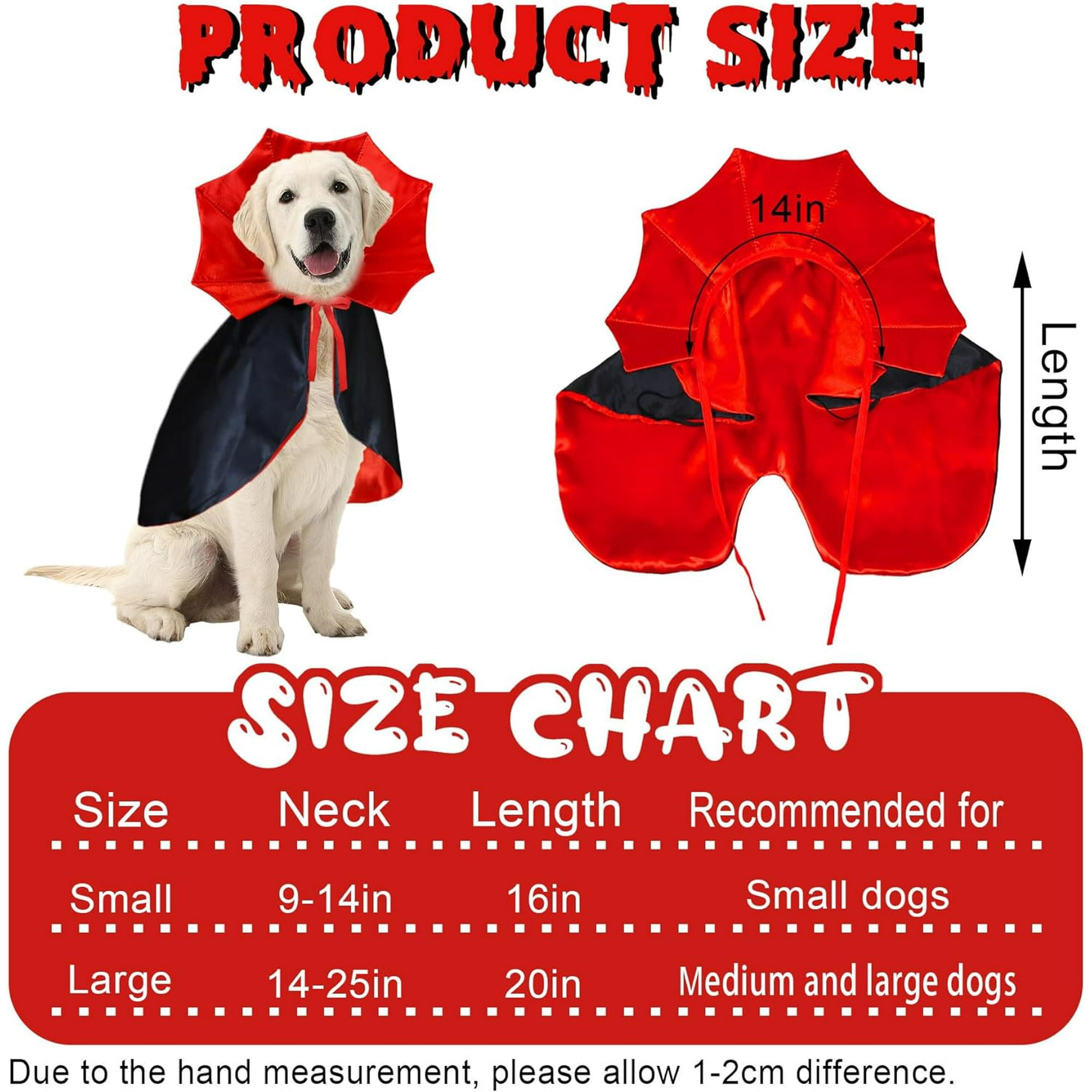 HSHDLDF Dog Halloween Costumes Dog Vampire Cloak Costume Dog Devil Costume Dog Vampire Cloak Cape Halloween Costumes for Small Medium Large Dogs Pets Dog Vampire Costume Large Walmart