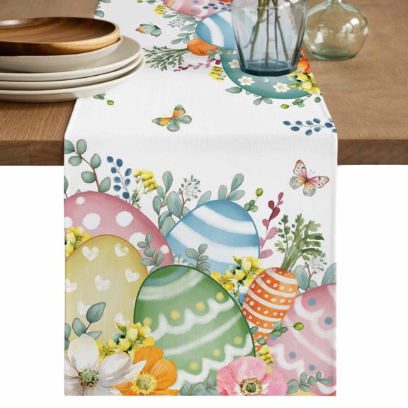 Table Runner - 70 Inch Long, Easter Eggs Kitchen Dining Table Runner Dresser Scarves, Spring Botanical Eucalyptus Floral Butterfly Farmhouse Decor for Coffee Tables Wedding Party Banquet