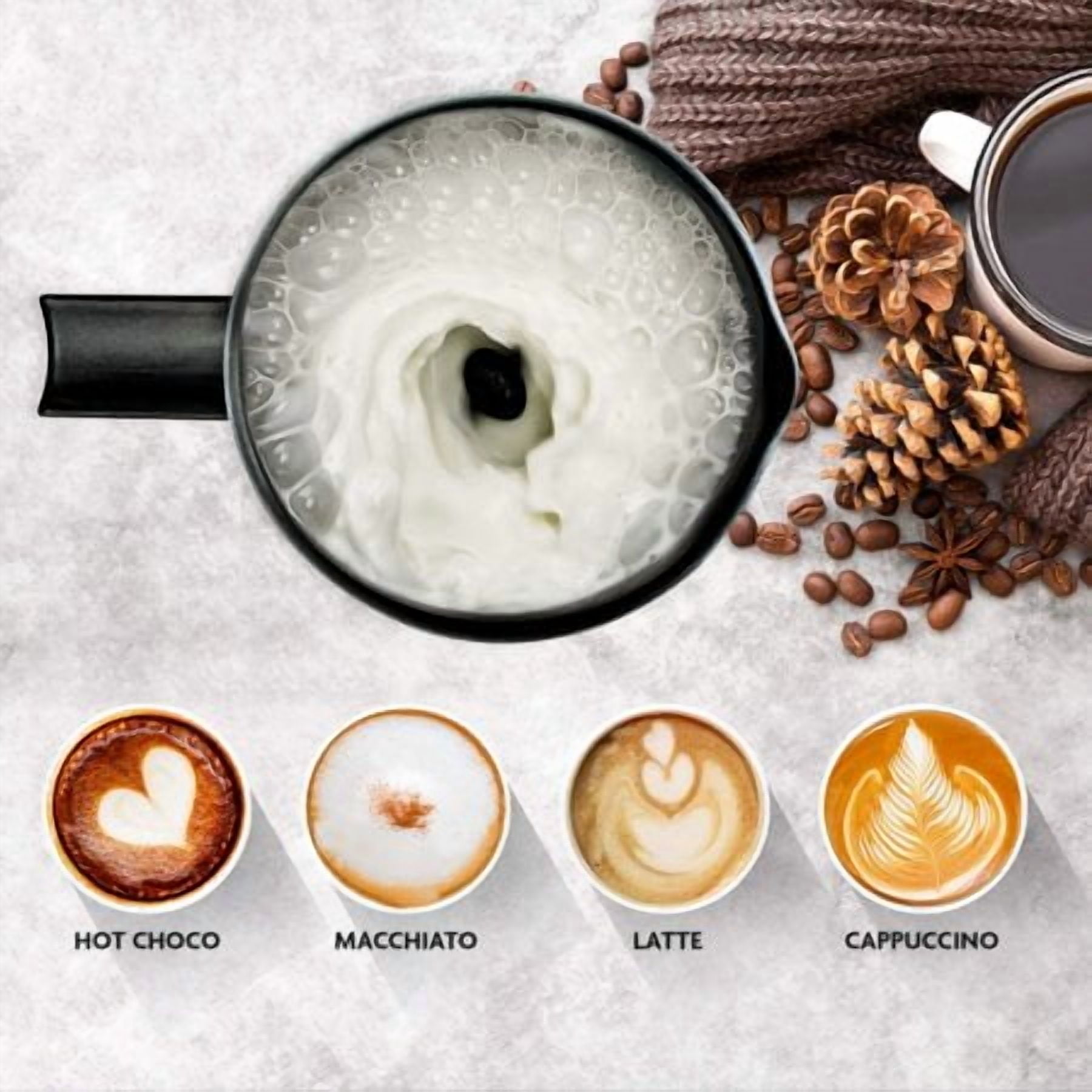 OVENTE Electric Milk Frother & Warmer, Hot & Cold Foam Maker, Auto Shutoff, Silent Operation, for Coffee, Latte, Cappuccino & Hot Chocolate, Compact Design, Black, FR1208B