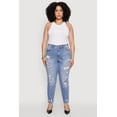 thumbnail image 2 of Womens Plus Size WAX Patch Distressed High Waist Slim Straight Jeans, 2 of 5