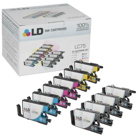 Brother Compatible LC75 Bulk Set of 10 High Yield Ink Cartridges: 4 Black & 2 each of Cyan / Magenta /