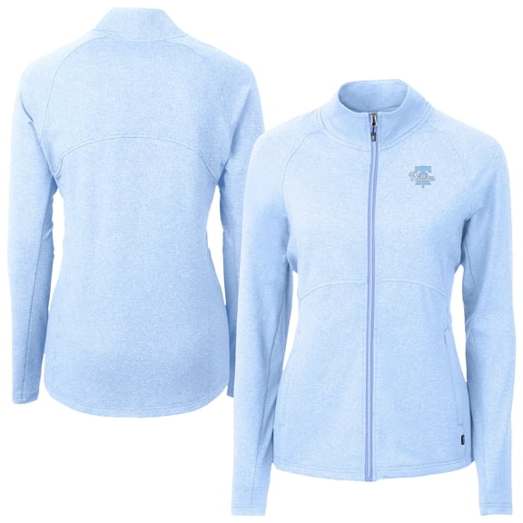 Women's Cutter & Buck  Heather Powder Blue Philadelphia Phillies Raglan Adapt Eco Knit Heather Recycled Full-Zip Jacket
