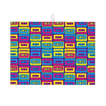 

Tebeau Cassette Tapes Print Dish Drying Mat for Kitchen Counter Dish Drying Pad with Non-slip Rubber Backed Hide Stain Anti Absorbent for Kitchen Counter Drying Mat