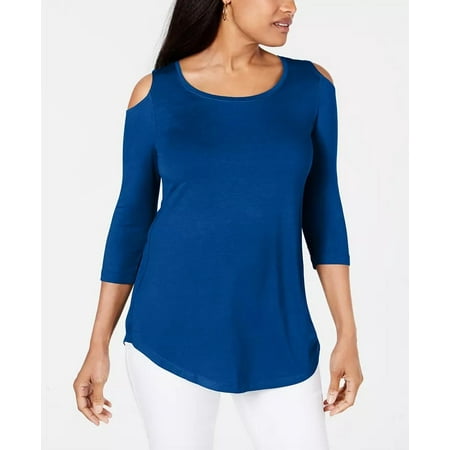 JM Collection Women's Cold Shoulder Top Blue Size Petite Medium