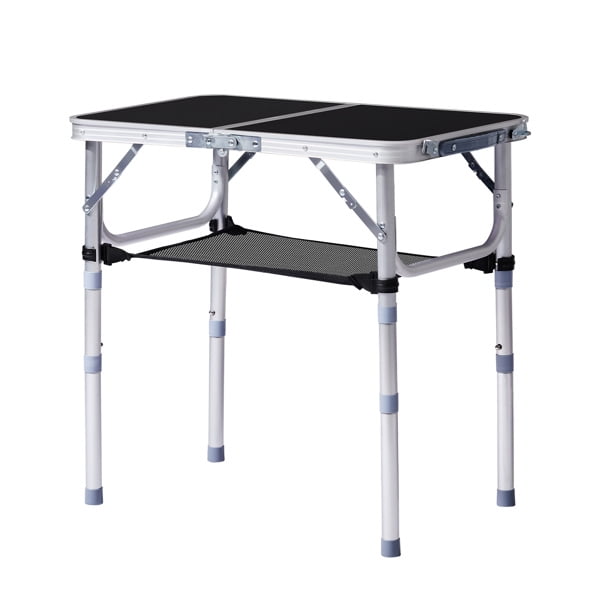 Folding Camping Table, 2ft Portable Pinic Table with 3 Adjustable Height, Small Aluminum Foldable Lightweight Patio Side Table with Carry Handle for Outdoor Indoor Hiking Camp BBQ Beach