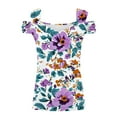 thumbnail image 6 of JTZGDY Cold Shoulder Tops for Women Cute Floral Pattern Printed Summer Short Sleeve V Neck Basic Tunic Tees Loose Flowy Cozy Tshirt Blouse Purple#03 L, 6 of 7