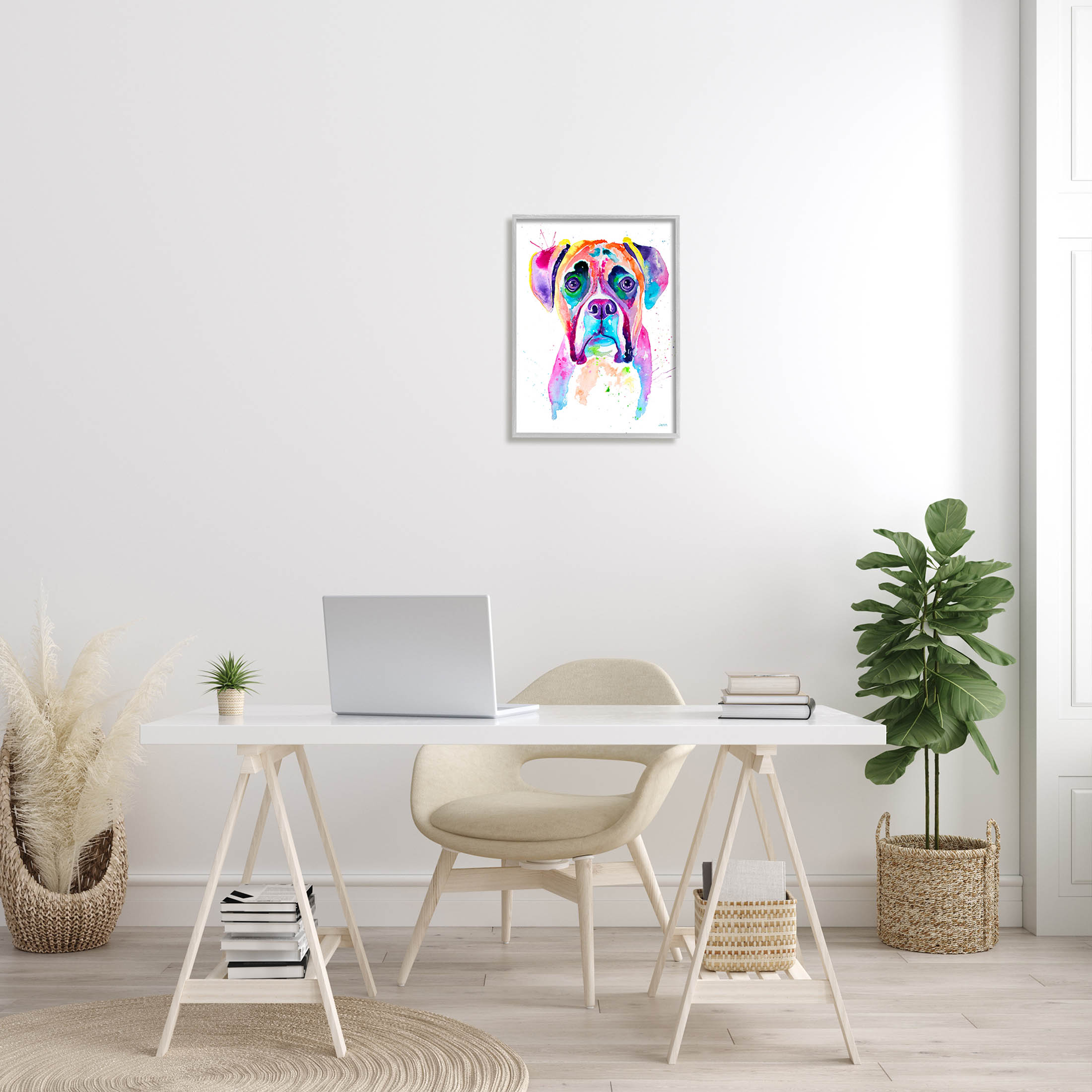 Boxer Dog Vivid Watercolor Style Animals & Insects Graphic Art Gray Framed Art Print Wall Art