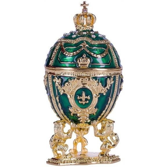 danila-souvenirs Faberge style Egg / Trinket Jewel Box with Lions & Emperor's Crown 3'' (7.5 cm) green