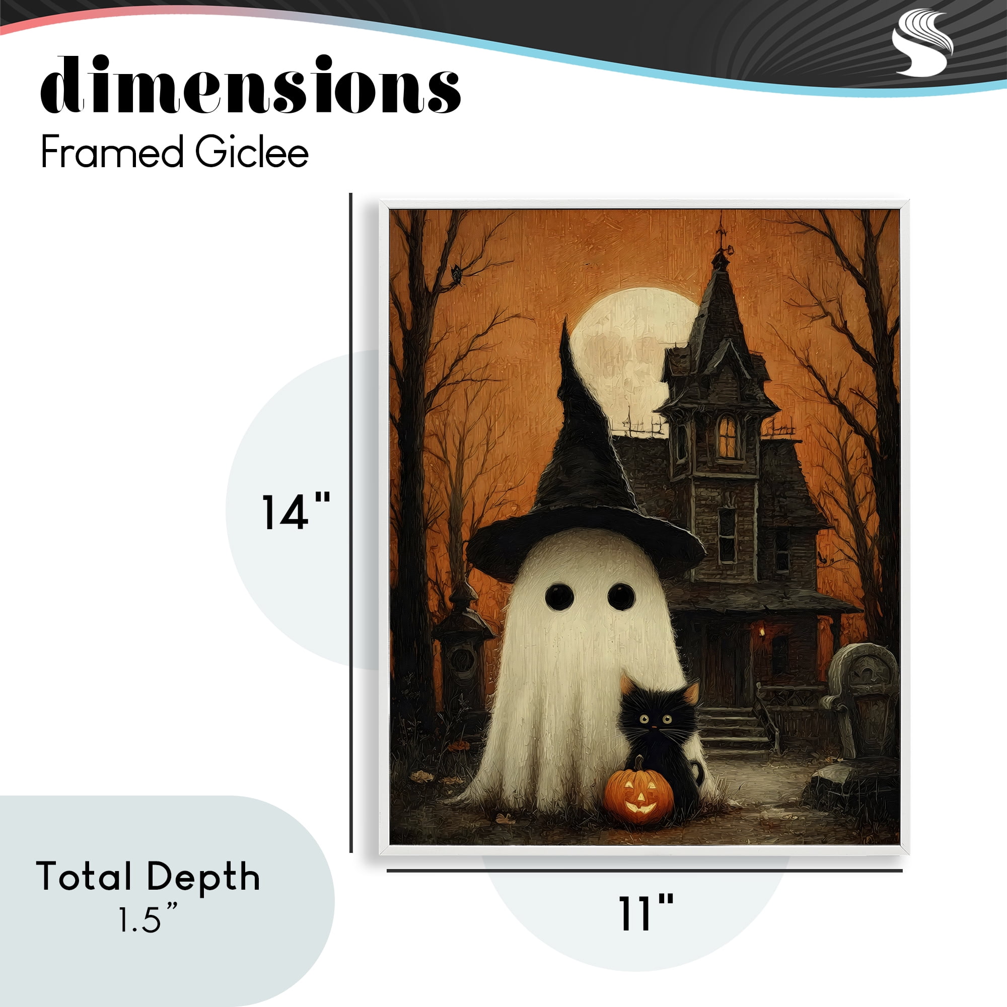 Cute Ghost & Haunted House White Framed Giclee Art, design by Arlington Prints