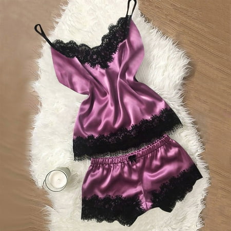 Sentmoon Lingerie for Women Women Lace Satin Bra Camisole Sling Tops Shorts Pajamas Two Piece Set Women s Lingerie  Sleep & Lounge Valentines Day Gifts for Her Deals of the Day Clearance