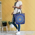 thumbnail image 6 of Open Top Canvas Tote Bag with Zipper Reusable Shopping Bag 13.5x15" Roomy Carryall Blue Kaleidoscopic Pattern, 6 of 9