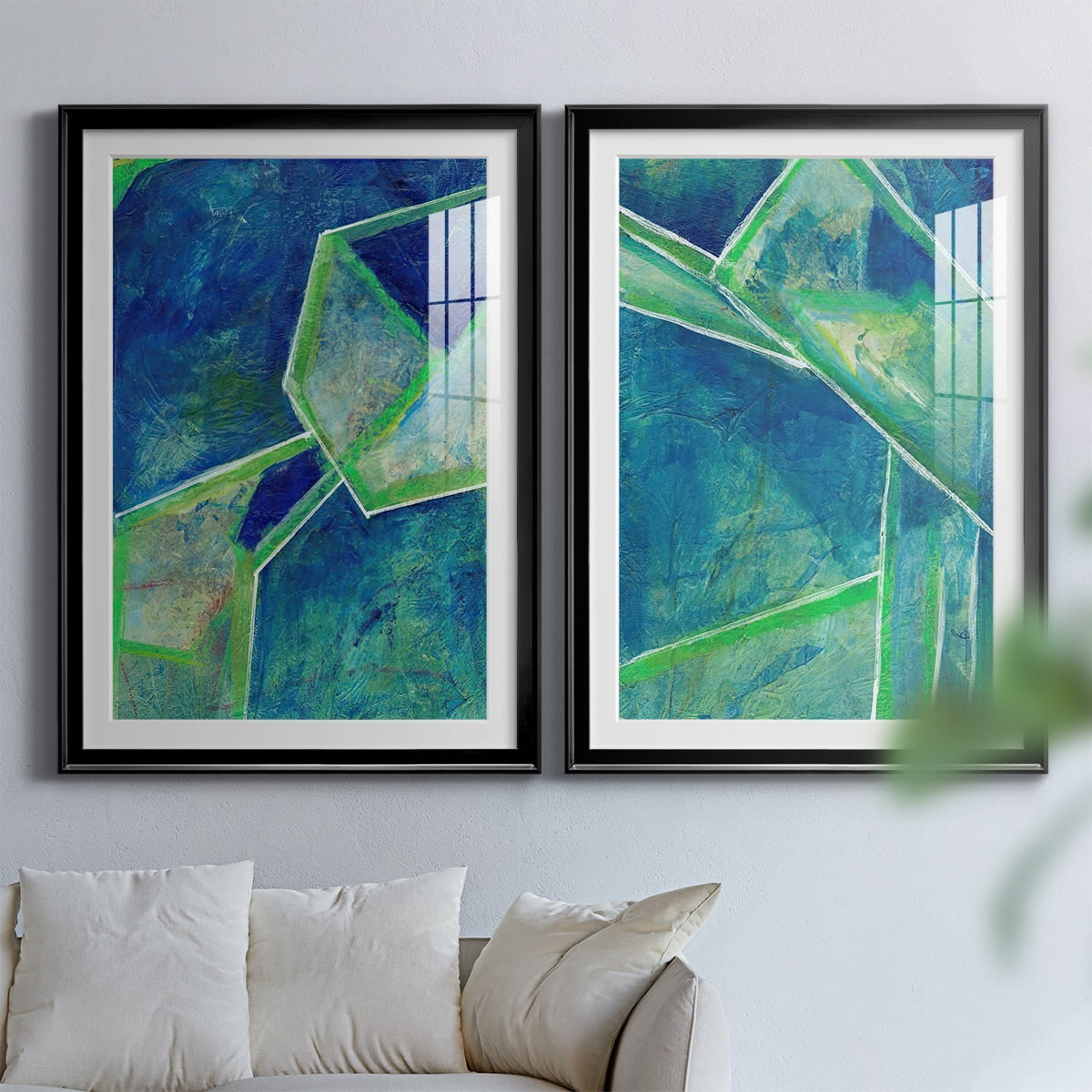 Wexford Home Geometric in Cool III Premium Framed Print, 22.5" x 30.5" - Ready to Hang, Black (Set of 2)