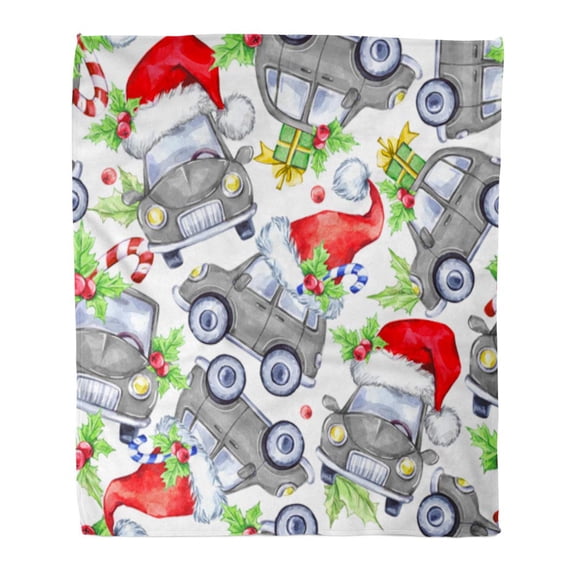 ASHLEIGH 58x80 inch Super Soft Throw Blanket Watercolor Cartoon Holidays Cars Trees and New Year Celebration Merry Christmas Home Decorative Flannel Velvet Plush Blanket