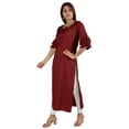 thumbnail image 3 of Moomaya Solid Rayon Kurta For Women bell Sleeve Drawstring Neck Long Ethnic Kurti, 3 of 6